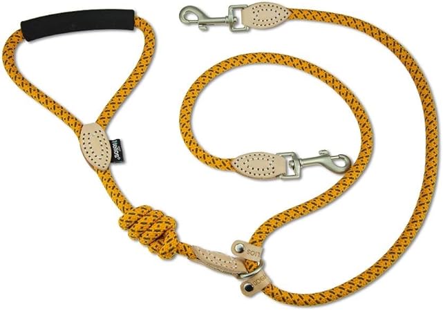 Amazon Dog Helios 犬 二頭引きリード 中型犬 大型犬 直径6mm 本革手作り二匹ペットリード 日本正規代理店 イエロー Dog Helios リード 通販