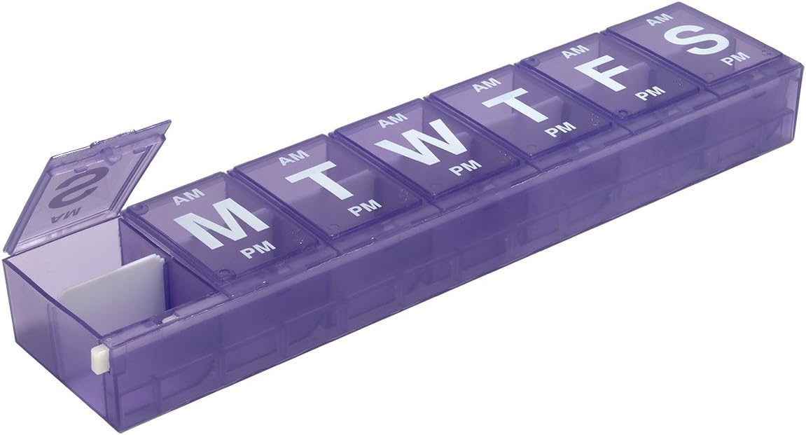 Ezy Dose (7-Day) Pill, Medicine, Vitamin Organizer Box | Weekly, 2 Times a Day, AM PM | Locking Compartments | Colored Lids: Health & Personal Care