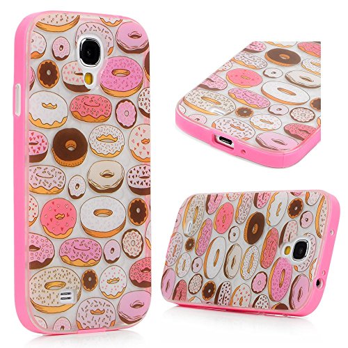 S4 Case, Samsung Galaxy S4 Case - Badalink Hybrid Dual Layer Shockproof Full Edge Design High Impact Colorful Print Snug Fit Soft TPU Rubber Skin Gel Cover + Hard PC Border - Colorful Donuts