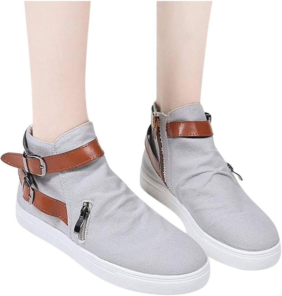 Sneakers for Women Wide Width, Casual Zipper Canvas Leisure Ankle Boots Slip On Lazy Shoes 