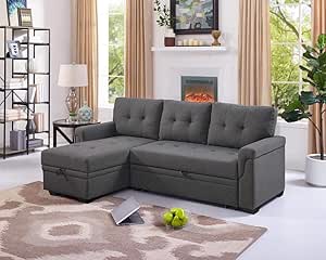 Amazon Com Lilola Home Lucca Linen Reversible Sleeper Sectional
