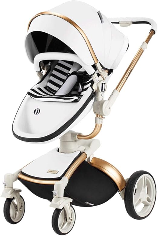 Folding Baby Stroller 360° Rotation Function, Baby Carriage Pu Leather Pushchair Pram with 5
