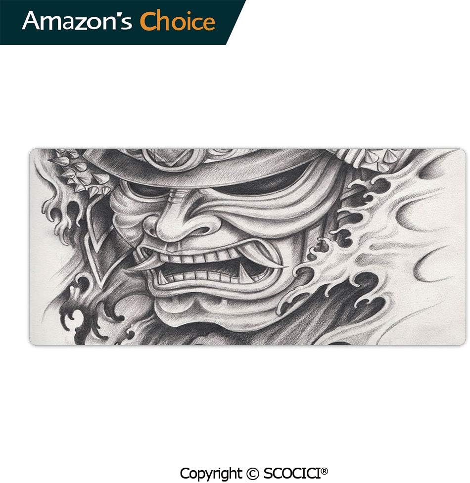 AmaUncle Large Gaming Mouse Pad Mouse Mat Warrior Samurai Drawing Angry Expression Historical Figure Artwork Gaming Mouse Anti-Slip Rubber Mousepad for Laptop 23.6" x 11.8"