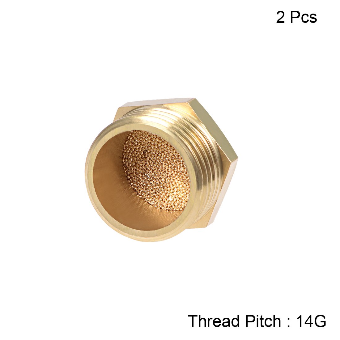 sourcingmap 1/2 PT Sintered Bronze Exhaust Muffler with Brass Body Flat 2pcs - Image 3