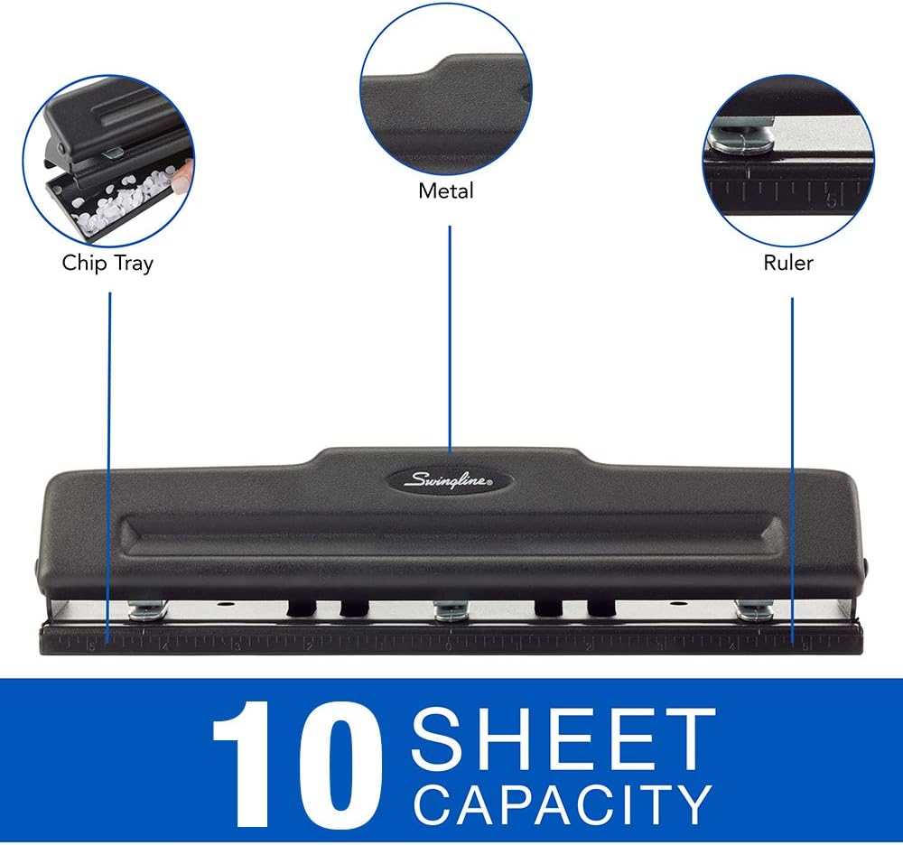 Swingline 2-3 Hole Punch, Semi-Adjustable, Light Duty Hole Puncher, 10 Sheet Punch Capacity, Black (74015) : Hole Punch : Office Products