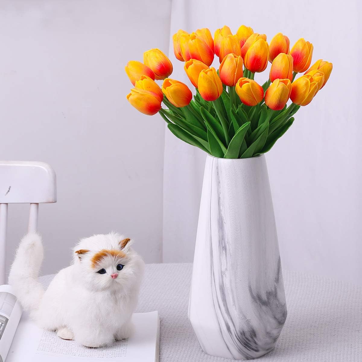 Veryhome Artificial Tulips Fake Tulip Flower Latex Material Real Touch Bouquets for Wedding Room Home Hotel Party Decoration and DIY Decor (Orange-20PCS) - Image 4
