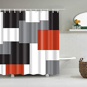 Boyouth Black,Grey,Rust Red,White Geometry Pattern Digital Print Shower Curtain for Bathroom Decor,Polyester Waterproof Fabric Bath Curtain with 12 Hooks,70x70 Inches,Multicolor