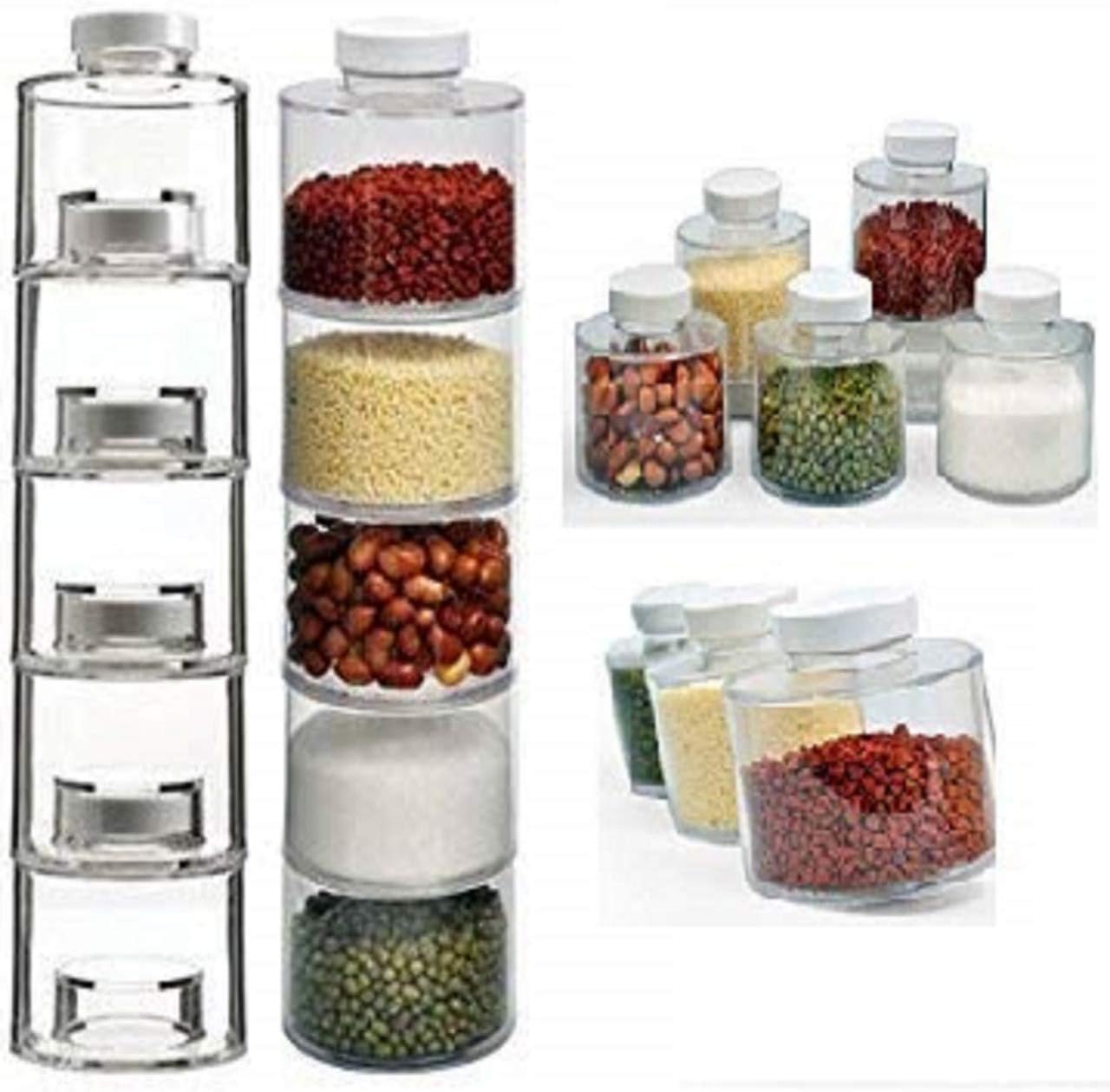 Krupalu Plastic Set of 6 Stack able Spice Jars, 1pc(Transparent)