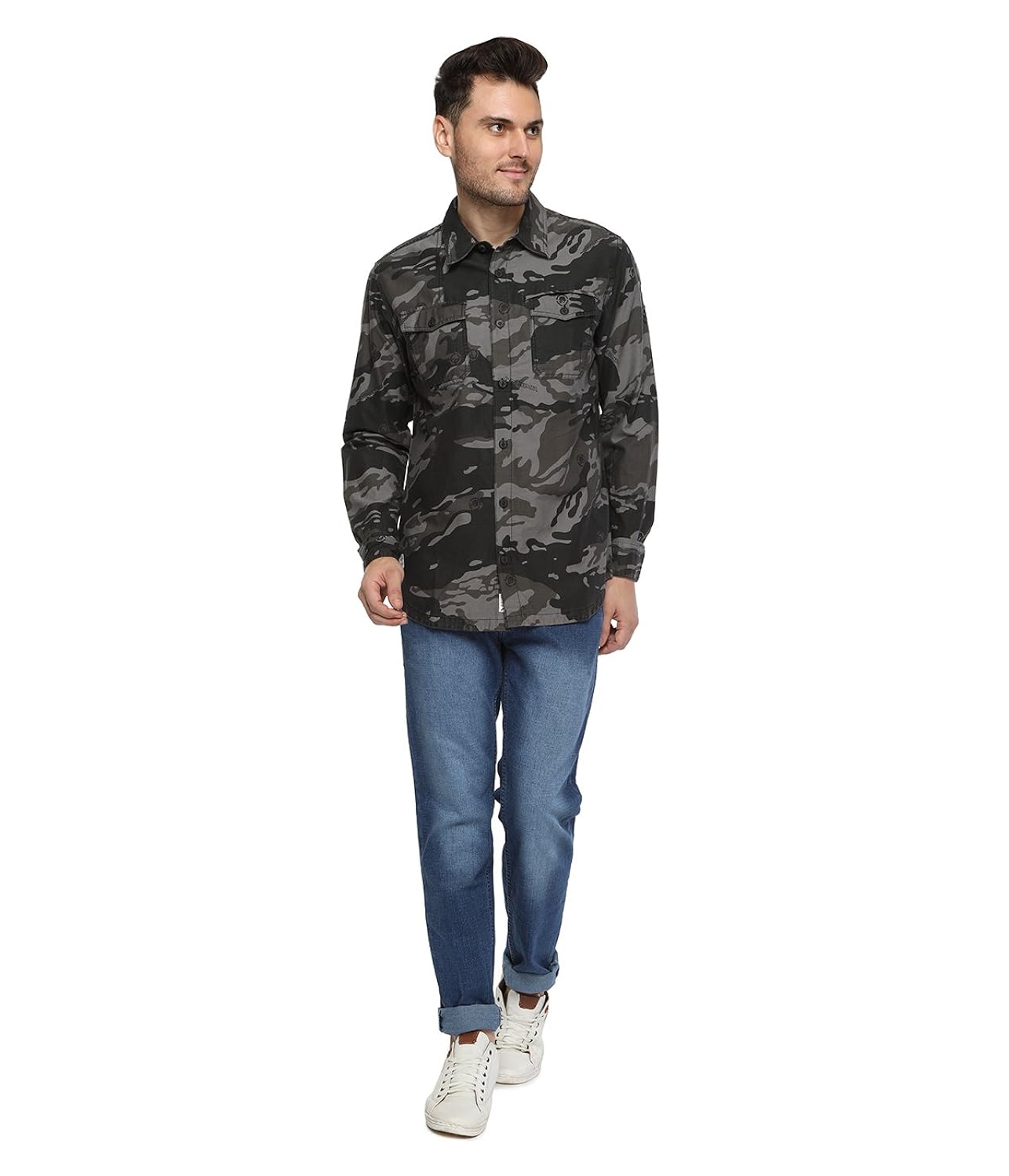 starsy grey camouflage cotton casual shirt for men