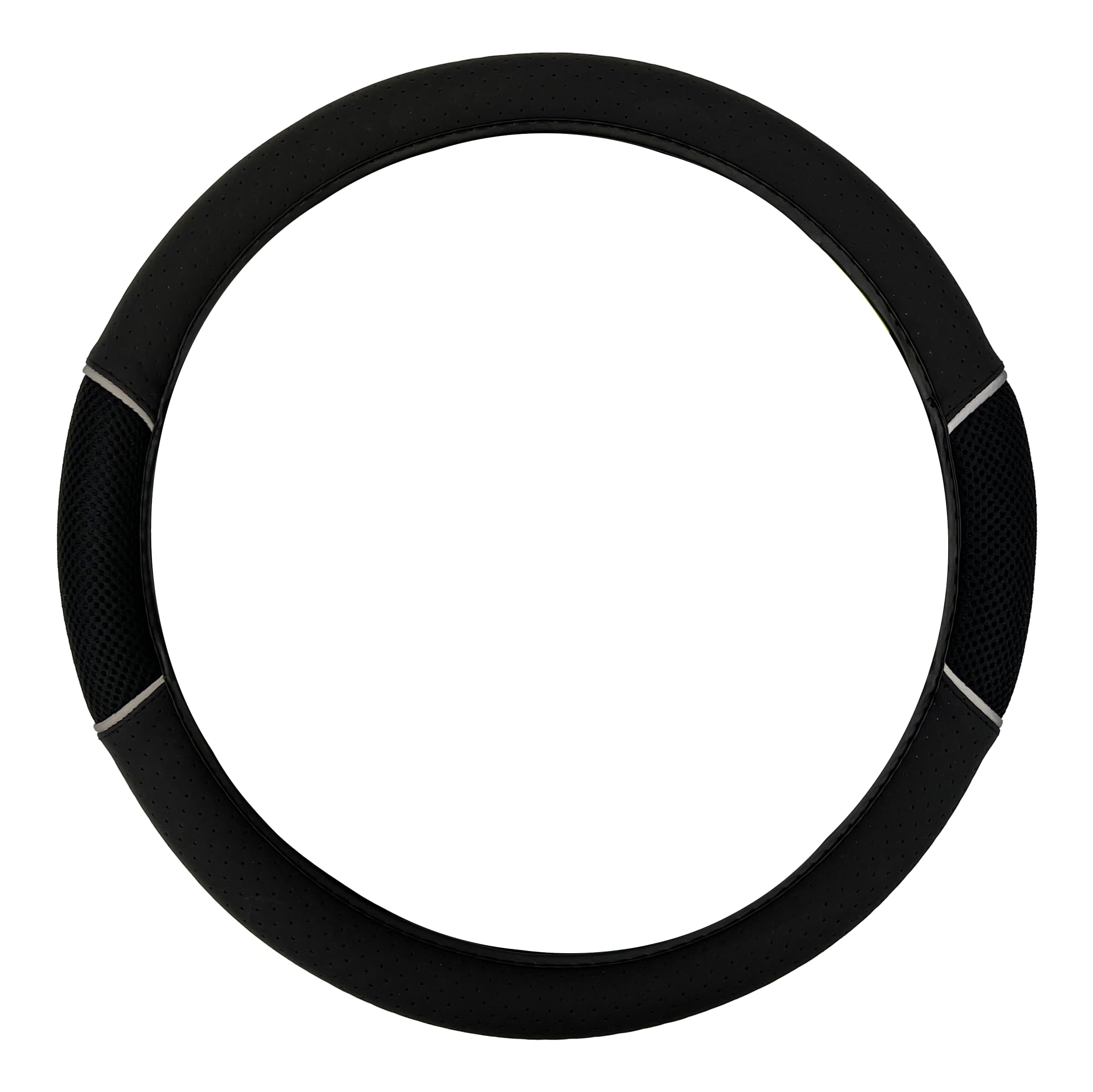 Sakura ‘Carnaby’ Steering Wheel Cover Vented Black Mesh Design Universal Easy Fit for Most Cars Vehicles Improve Grip Soft Comfortable Faux Leather Look