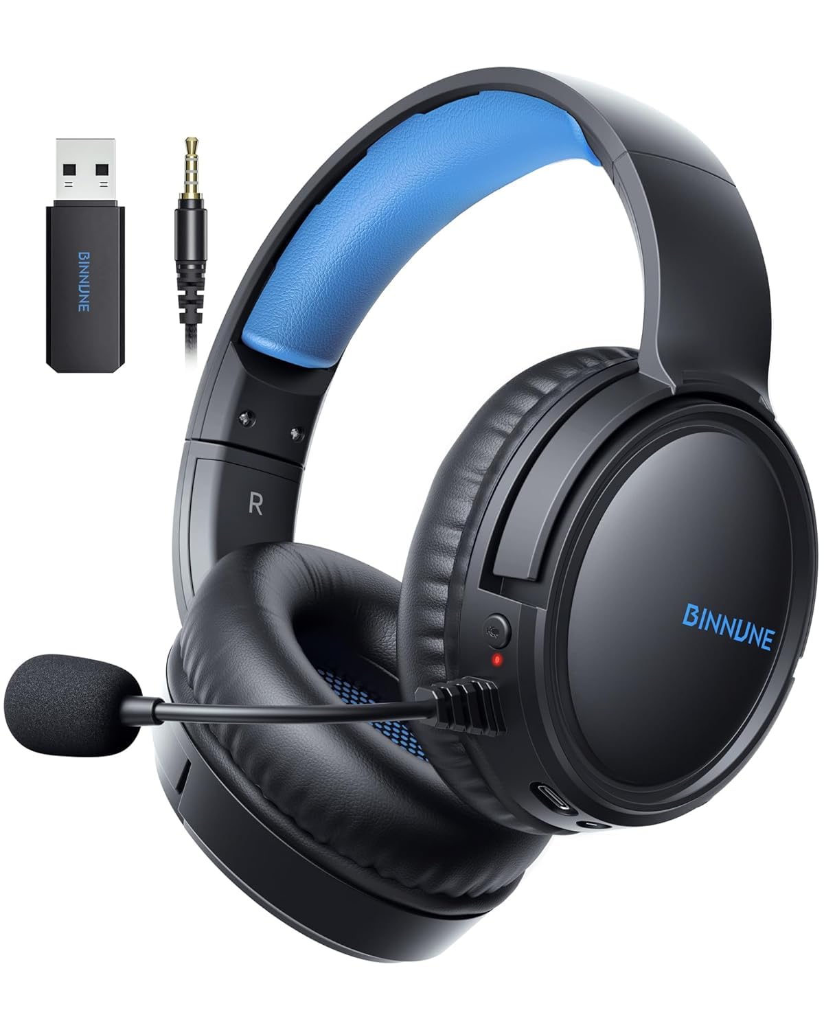 Photo 1 of *MINOR DAMAGE - USED*
BINNUNE Wireless Gaming Headset — 2.4GHz Low-Latency USB Dongle + Bluetooth, 50mm Drivers 7.1 Surround, Noise-Cancelling Mic, 40H Battery   — Over Ear Wireless Headphones for PS5, PC, Laptop, Blue