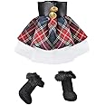 E-TING Santa Clothing for elf Doll Christmas Decoration (Red-Blue Plaid Dress with Boots)