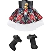 E-TING Santa Clothing for elf Doll Christmas Decoration (Red-Blue Plaid Dress with Boots)
