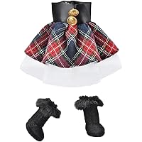 E-TING Santa Clothing for elf Doll Christmas Decoration (Red-Blue Plaid Dress with Boots)