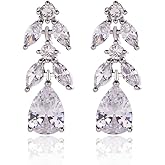 Cubic Zirconia Cluster Earrings Wedding - Sterling Silver Small Teardrop Marquise CZ Crystal Bridal Dangle Drop Earrings for Wedding Party Prom Girls Costume Jewelry