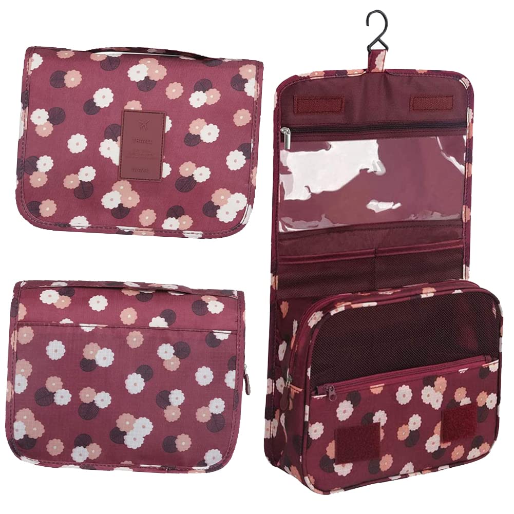 BryTravel Travel Toiletry Bags, Hanging Makeup Bags Portable, Red Wine Flower, ordinaire, Handbag Organizer