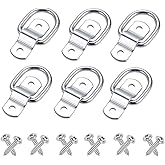 PETCHOR 1/4" Stainless Steel D Ring Tie Down Anchors, 6PCS Cargo Tie Down Rings, Heavy Duty Iron Trailer Bracket Surface Mount Hooks with Screws for Car, Truck, Trailer, Camper, Warehouse, Boat