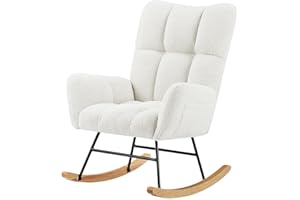 hansones Teddy Rocking Chair Nursery, Modern Teddy Fabric Nursing Chair for Mom and Baby, Accent Upholstered Rocker Glider Ch