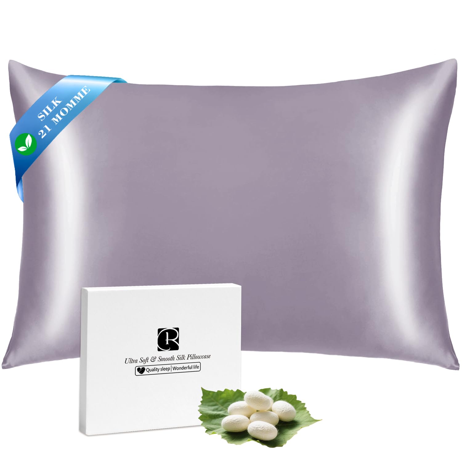 Ravmix Silk Pillowcase for Hair and Skin 21Momme Both Sides Mulberry Silk Pillow Case with Hidden Zipper, 1PCS, 50×65CM, Lilac — image 1
