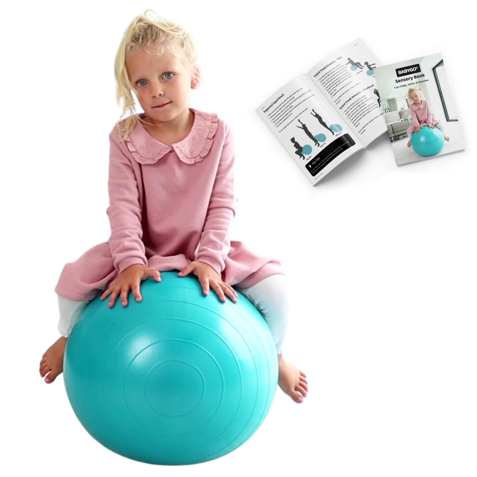 BABYGO® Peanut Ball for Kids Children | Autism Therapy Calming Development Activities Motor Skills | Exercise Book & Pump Included | Anti Burst 45CM,Blue|Orange (Peanut Ball, Blue)