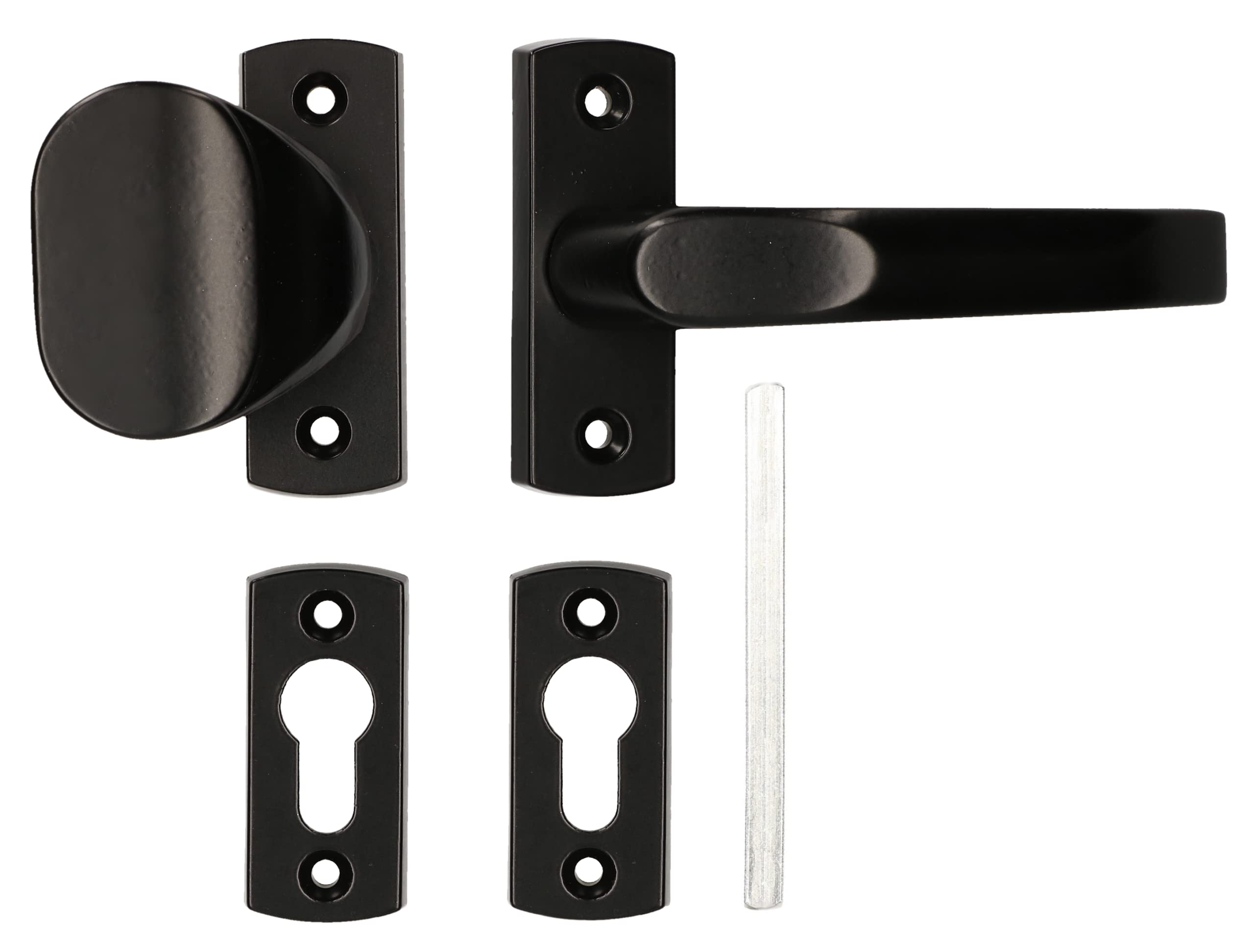 KOTARBAU® Set of Handle 125 mm + Knob 65 mm with Rosettes for Profile Cylinder for Gates and Gates Black