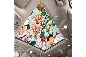 JOONOR Crabapple Blossom Flower Sunroof Film Floral Rainbow Effect Static Clings Window Privacy Film Sun Protection Stained Glass Decals for Car Moonroof & Side Windows, 17.72 x 35.43 Inch