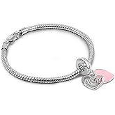 Dankadi 925 Sterling Silver Bracelet Women Lobster Clasp Snake Chain Pink Heart Bangle 6.3 "6.7" 7 "7.5" 8 "8.5" 9" Charm Jewelry Gift For Wife Her