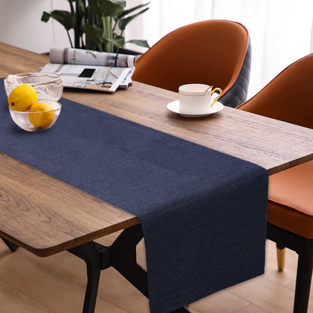 Modern Spring Table Runner - Washable, Linen Look, Water-Repellent for Dining Room, Party & Holiday Decoration (Navy Blue, 40 x 140 cm)