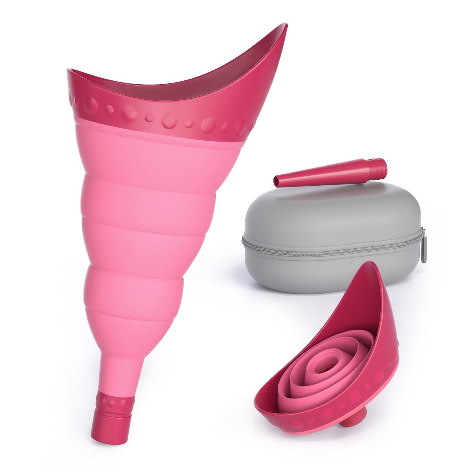 TRIPTIPS Pee Conch Foldable Female Urinal Device Portable Urinal for Women Pee Funnel for Women Travel, She Pee Cup for Women, Stand to Pee Reusable Womens Urinal Funnel with Tube and Case (2-Pink)