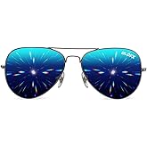 GloFX Diffraction Glasses | Hippie and Pilot Style Metal Frames with Mirror Lens and 3D Prism Rainbow Effect