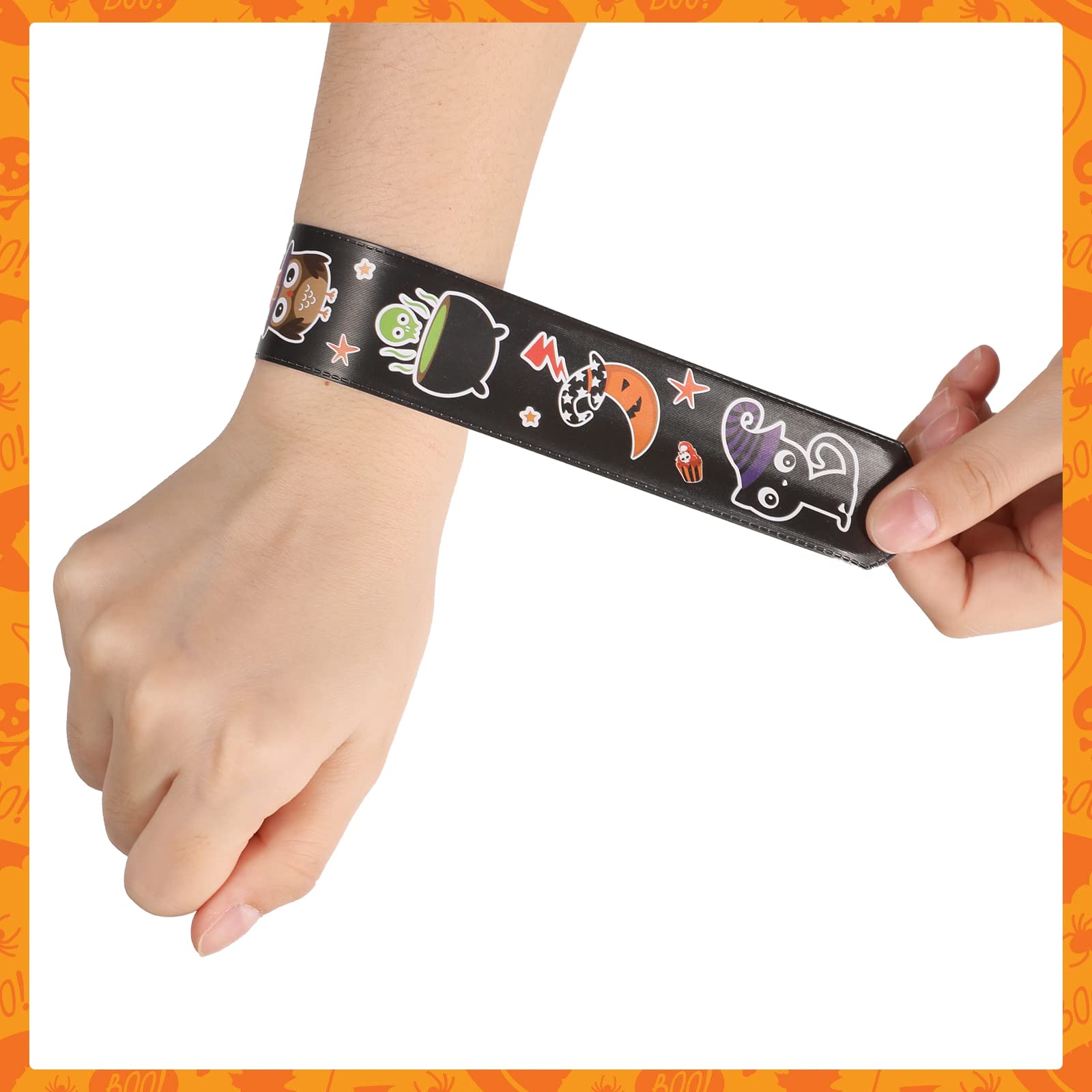 MGparty 72PCS Halloween Slap Bracelets 24 Halloween Theme Designs Spider Pumpkin Ghost Zombie Bat Witches Snap Bracelet for Kids Party Favors Toys Prizes Pinata Goodie Bags Fillers