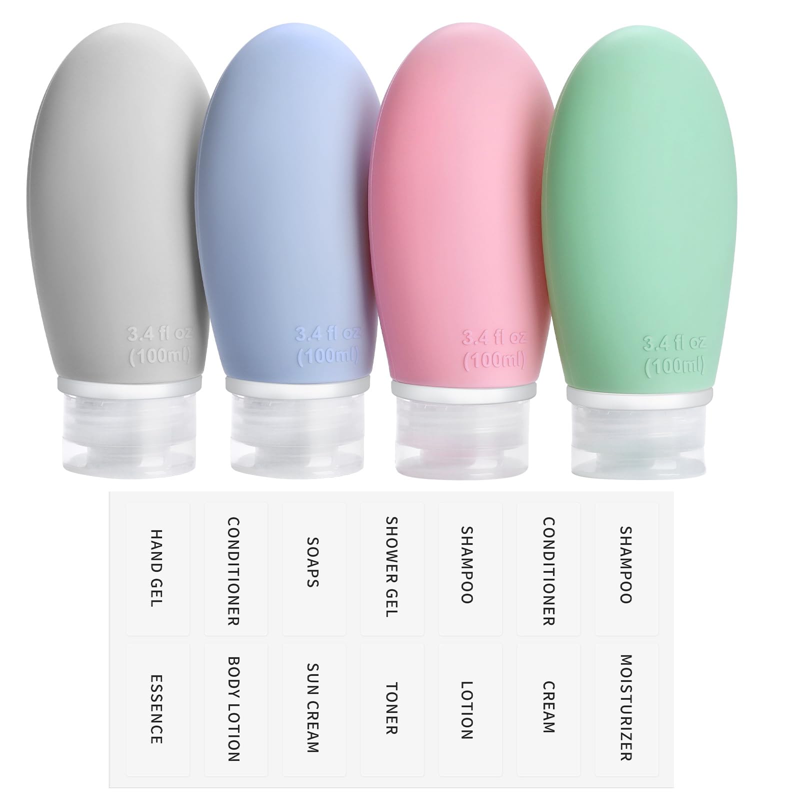 Opret 100ml Silicone Travel Bottle for Toiletries, 4 Pack Leak Proof Refillable Travel Containers Squeezable Travel Accessories for Shampoos, Conditioner and Cream, BPA Free and TSA Approved