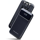 Power Bank with Built-in Cables, 10000mAh USB-C Portable Charger, LED Display, 22.5W Fast Charging, 4 Outputs, Slim Pocket De