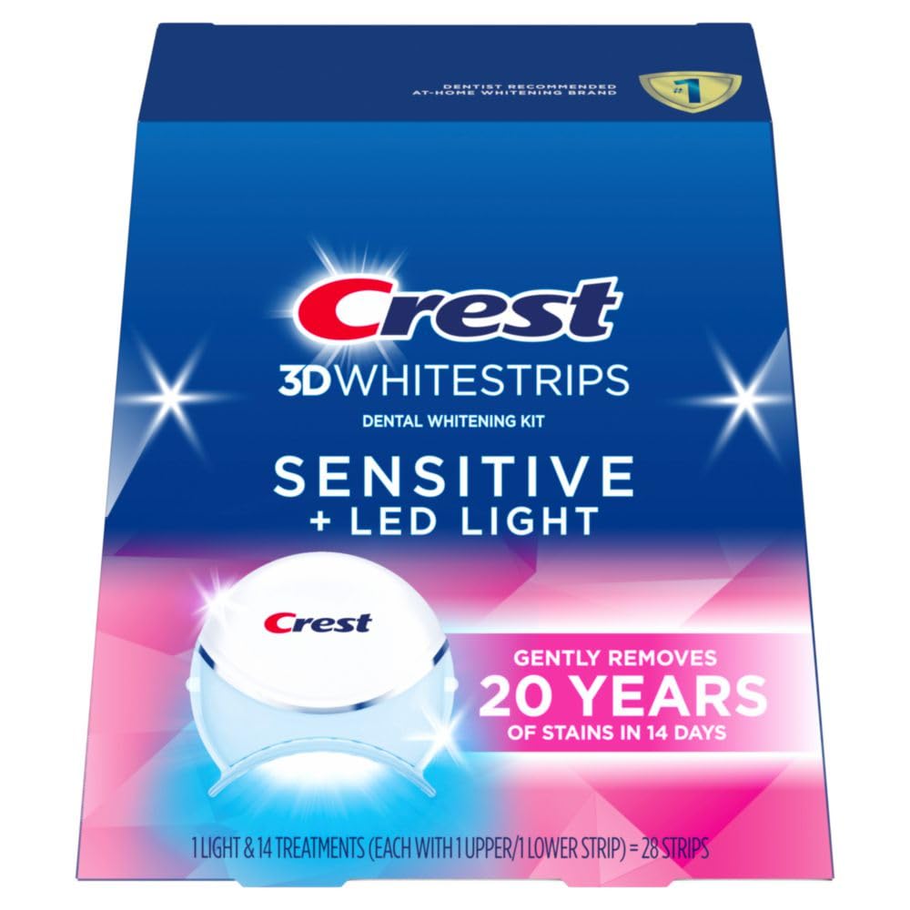 Photo 1 of Crest 3D Whitestrips Sensitive & Gentle + LED Light – Teeth Whitening Kit, 1 Light + 14 Treatments, Each with 1 Upper/1Lower, 28 Strips – Crest 3DWhite Teeth Whitening Strips
