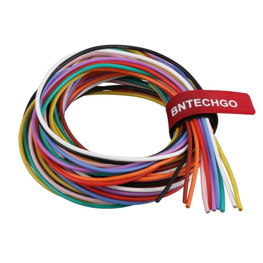 BNTECHGO 18 Gauge Silicone Wire Kit Ultra Flexible 10 Color High Resistant 200 deg C 600V Silicone Rubber Insulation 18 AWG Silicone Wire 150 Strands of Tinned Copper Wire Stranded Wire Cable