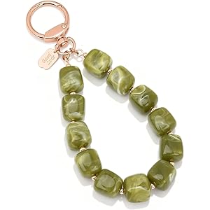BAOSIWA Resin Beaded Keychain Wristlet for Women - Cute Car Key Chain Holder Key Ring Bracelet, Non-Elastic