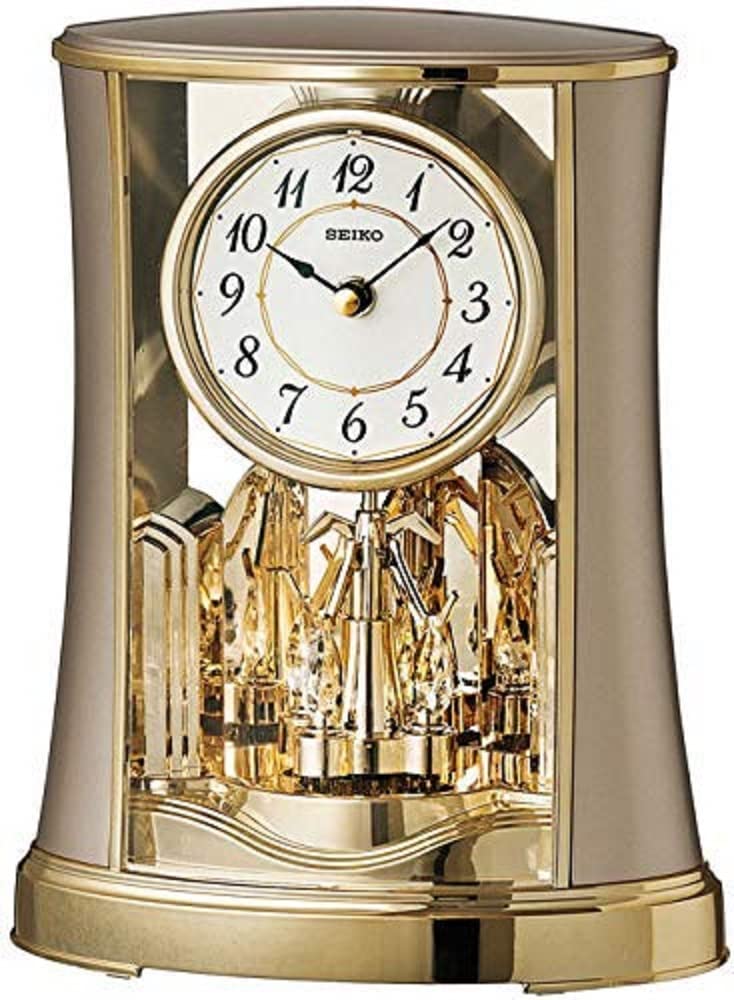 Seiko Mantel Clock with Rotating Pendulum, Gold Finish