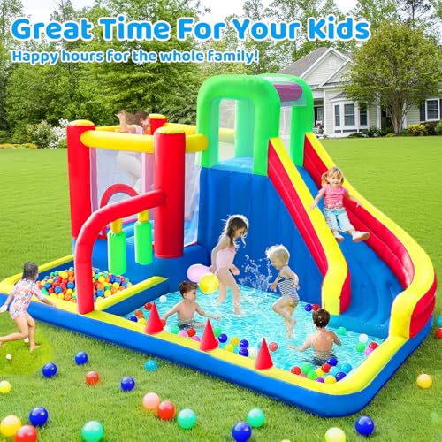 PZGEQ Bounce House, Inflatable Bouncing House for Kids, 8-in-1 Bouncy Castle with Blower, Kids Jumper Bouncy House with Slide for Indoor Outdoor Backyard