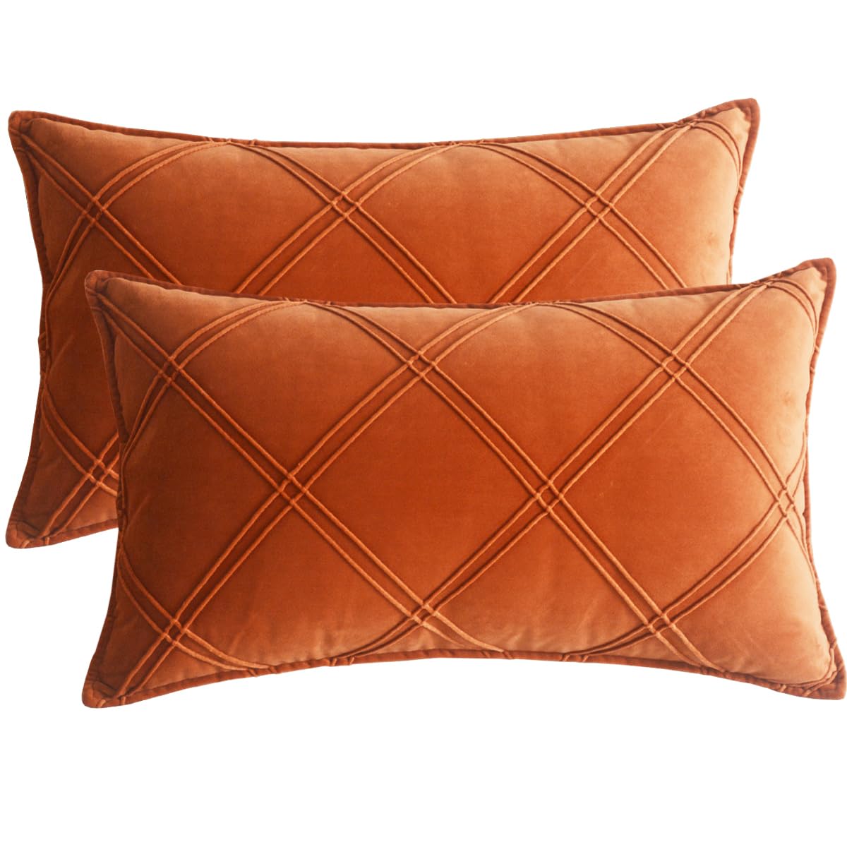 Lutanky Checked Design Velvet Cushion Covers 30 x 50 cm Burnt Orange Decorative Rectangle Throw Pillow Covers Elegant Oblong Pillowcases for Sofa Bed Couch 12x20 Inch Set of 2