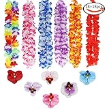 LoveS 18pcs Hawaiian Ruffled Flower Leis and 18pcs Hawaiian Flower Hair Clips for Beach Theme Party, Birthday