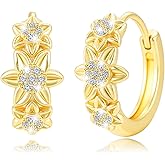 Gold Flower Hoop Earrings for Women S925 Sterling Silver Bohemia Sunflower Cluster Huggie Hoop Earrings Charm Hypoallergenic Cartilage Piercing Hoops Jewelry For Her Mother's Day Gift