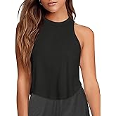LASLULU Womens Crop Tops Sleeveless Workout Tops Halter Neck Flowy Athletic Shirts Cropped Tank Muscle Tank