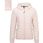 Outdoor Ventures Women's Packable Lightweight Full-Zip Puffer Jacket with Hood Quilted Winter Coat