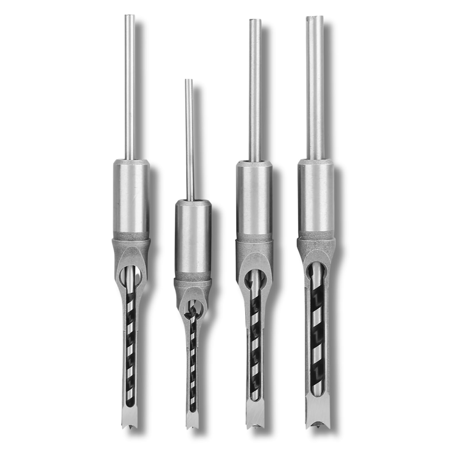 Woodworking Square Drill Bits Set, 4pcs Square Hole Drill Bits, 1/4 5/16 3/8 1/2 Inch, Wood Mortising Chisel Set, for Mortising Machines and Drill Press