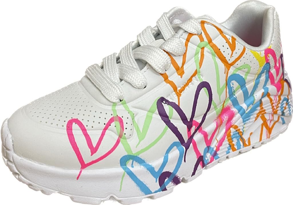 Skechers Kids Girls Uno Lite - Spread The Love Sneaker, White/Mint, 1 Image