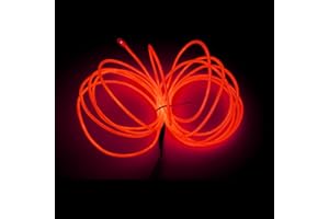 MaxLax EL Wire Red, 2M Portable Battery Pack Neon Light Strip 360° Cuttable Glowing Rope Lights for Parties, Halloween, DIY Decoration