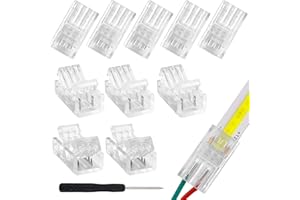 RGBZONE 10Pcs 2 Pin 8mm COB LED Connectors, LED Strip to Wire Connector Gapless Solderless Connection for 8mm COB LED Strip L