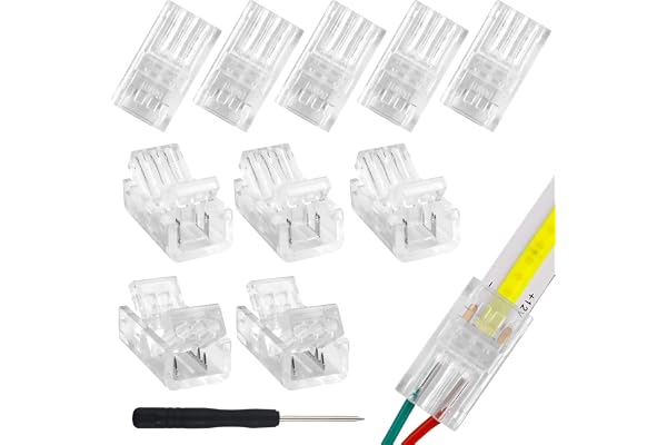 RGBZONE 10Pcs 2 Pin 8mm COB LED Connectors, LED Strip to Wire Connector Gapless Solderless Connection for 8mm COB LED Strip L