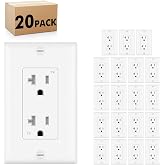 Micmi 20A Decorator Receptacle Outlet, Tamper Resistant, Decorative Electrical Receptacle Outlet, 20Amp 125 Volt, Grounding with Wall Plate UL Listed (20Pack, Snow White, 20 Amp Outlet)