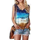Am Direct Womens Summer Tops Sexy Tie Dye V Neck Tank Top Loose Fit Cute Printed Workout Sleeveless T Shirts
